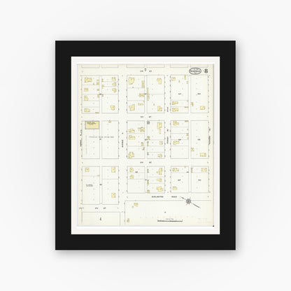 Old map wall art mockup — black gallery frame with white mat — Sanborn Fire Insurance Map from Rosebud, Falls County, Texas (1914), Sheet #0008