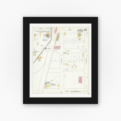 Old map wall art mockup — black gallery frame with white mat — Sanborn Fire Insurance Map from Plainview, Hale County, Texas (1914), Sheet #0012