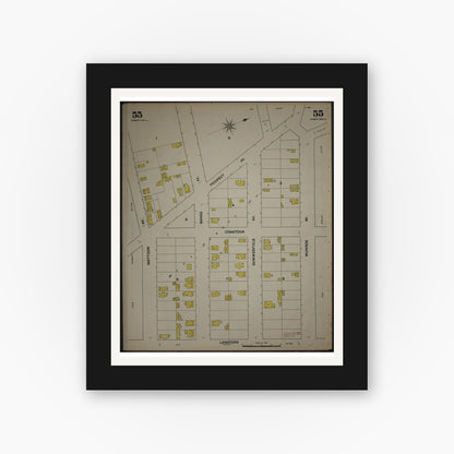 Old map wall art mockup — black gallery frame with white mat — Sanborn Fire Insurance Map from New Jersey Coast, New Jersey Coast, New Jersey (1890), Sheet #0055
