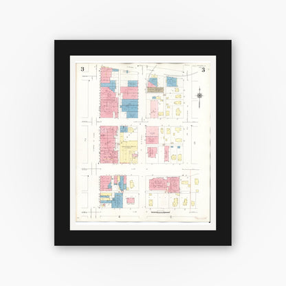 Old map wall art mockup — black gallery frame with white mat — Sanborn Fire Insurance Map from Spencer, Clay County, Iowa (1946), Sheet #0003