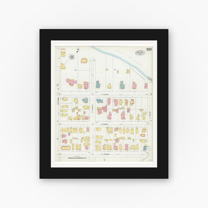 Old map wall art mockup — black gallery frame with white mat — Sanborn Fire Insurance Map from Madison, Dane County, Wisconsin (1902), Sheet #0020