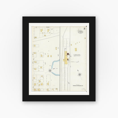 Old map wall art mockup — black gallery frame with white mat — Sanborn Fire Insurance Map from Live Oak, Suwanee County, Florida (1903), Sheet #0003