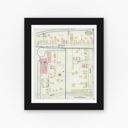 Old map wall art mockup — black gallery frame with white mat — Sanborn Fire Insurance Map from Herkimer, Herkimer County, New York (1890), Sheet #0006