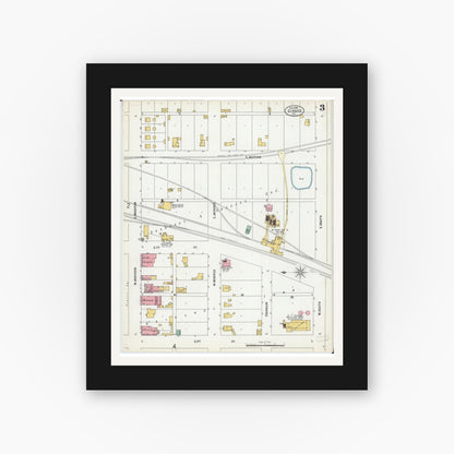 Old map wall art mockup — black gallery frame with white mat — Sanborn Fire Insurance Map from Girard, Macoupin County, Illinois (1900), Sheet #0003
