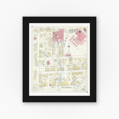 Old map wall art mockup — black gallery frame with white mat — Sanborn Fire Insurance Map from East Liverpool, Columbiana County, Ohio (1913), Sheet #0025