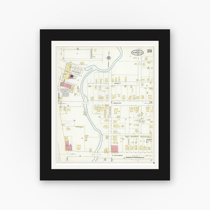 Old map wall art mockup — black gallery frame with white mat — Sanborn Fire Insurance Map from Gainesville, Cooke County, Texas (1913), Sheet #0023