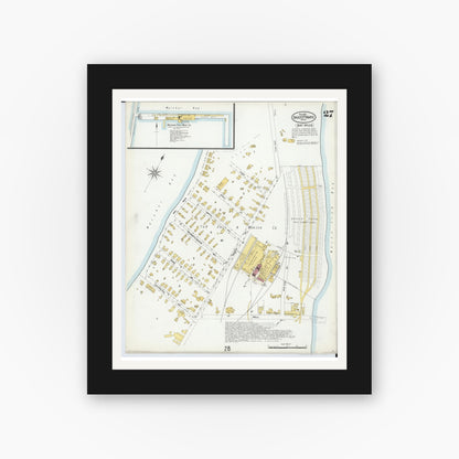 Old map wall art mockup — black gallery frame with white mat — Sanborn Fire Insurance Map from Sault Sainte Marie, Chippewa County, Michigan (1902), Sheet #0027