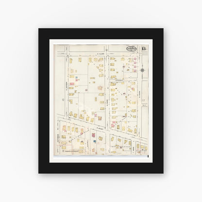 Old map wall art mockup — black gallery frame with white mat — Sanborn Fire Insurance Map from Crown Point, Lake County, Indiana (1948), Sheet #0013