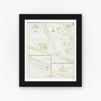 Old map wall art mockup — black gallery frame with white mat — Sanborn Fire Insurance Map from Clare, Clare County, Michigan (1893), Sheet #0002