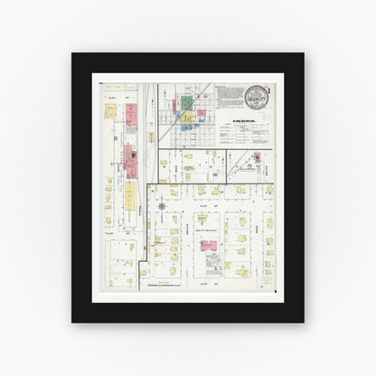 Old map wall art mockup — black gallery frame with white mat — Sanborn Fire Insurance Map from Gibson City, Ford County, Illinois (1910), Sheet #0001