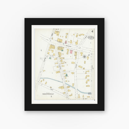 Old map wall art mockup — black gallery frame with white mat — Sanborn Fire Insurance Map from Holliston, Middlesex County, Massachusetts (1906), Sheet #0004