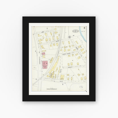 Old map wall art mockup — black gallery frame with white mat — Sanborn Fire Insurance Map from Arlington, Middlesex County, Massachusetts (1897), Sheet #0004