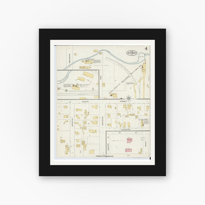 Old map wall art mockup — black gallery frame with white mat — Sanborn Fire Insurance Map from West Branch, Ogemaw County, Michigan (1898), Sheet #0004