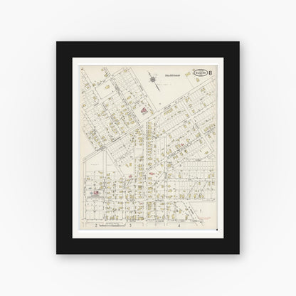 Old map wall art mockup — black gallery frame with white mat — Sanborn Fire Insurance Map from Dunkirk, Jay And Blackford Counties, Indiana (1915), Sheet #0008