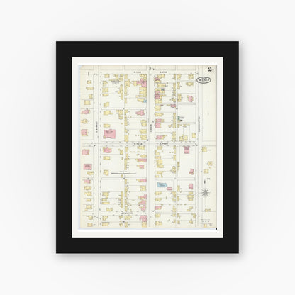 Old map wall art mockup — black gallery frame with white mat — Sanborn Fire Insurance Map from Muncy, Lycoming County, Pennsylvania (1896), Sheet #0002