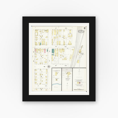 Old map wall art mockup — black gallery frame with white mat — Sanborn Fire Insurance Map from Villisca, Montgomery County, Iowa (1893), Sheet #0003