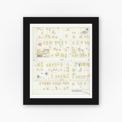 Old map wall art mockup — black gallery frame with white mat — Sanborn Fire Insurance Map from Franklin, Venango County, Pennsylvania (1906), Sheet #0015