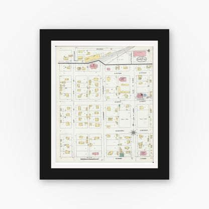 Old map wall art mockup — black gallery frame with white mat — Sanborn Fire Insurance Map from Princeton, Bureau County, Illinois (1906), Sheet #0004