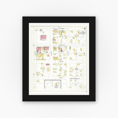 Old map wall art mockup — black gallery frame with white mat — Sanborn Fire Insurance Map from Eldora, Hardin County, Iowa (1900), Sheet #0004