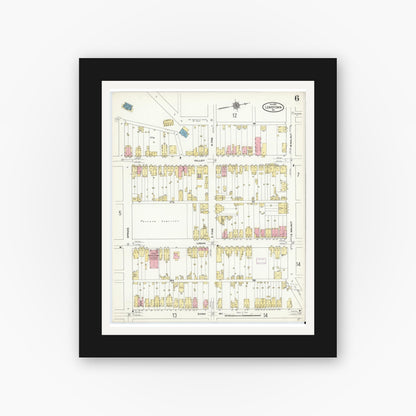 Old map wall art mockup — black gallery frame with white mat — Sanborn Fire Insurance Map from Lewistown, Mifflin County, Pennsylvania (1910), Sheet #0006