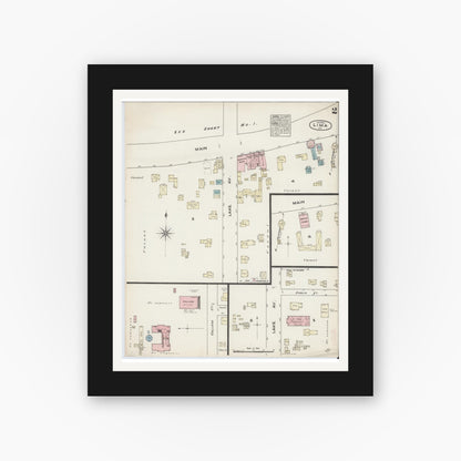 Old map wall art mockup — black gallery frame with white mat — Sanborn Fire Insurance Map from Lima, Livingston County, New York (1884), Sheet #0002