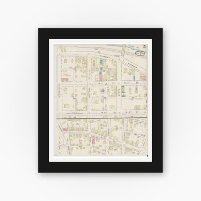 Old map wall art mockup — black gallery frame with white mat — Sanborn Fire Insurance Map from Oil City, Venango County, Pennsylvania (1888), Sheet #0005
