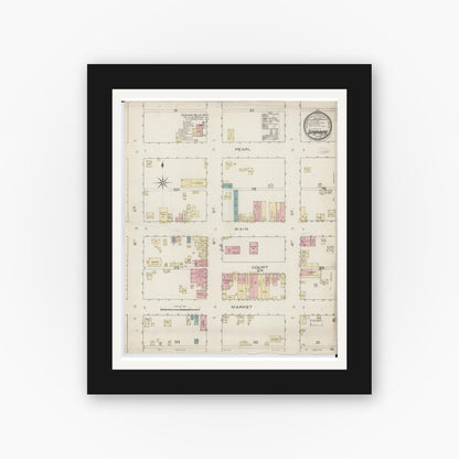Old map wall art mockup — black gallery frame with white mat — Sanborn Fire Insurance Map from Savannah, Andrew County, Missouri (1886), Sheet #0001