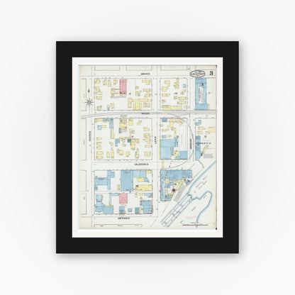 Old map wall art mockup — black gallery frame with white mat — Sanborn Fire Insurance Map from Lockport, Niagara County, New York (1892), Sheet #0003