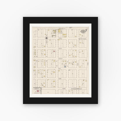 Old map wall art mockup — black gallery frame with white mat — Sanborn Fire Insurance Map from Texhoma, Texas County, Oklahoma and Sherman County, Texas, Texas (1922), Sheet #0005