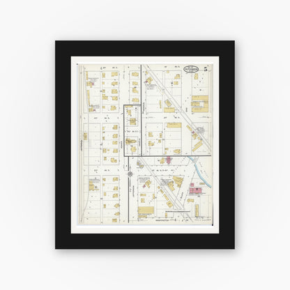 Old map wall art mockup — black gallery frame with white mat — Sanborn Fire Insurance Map from Hutchinson, Mcleod County, Minnesota (1917), Sheet #0005