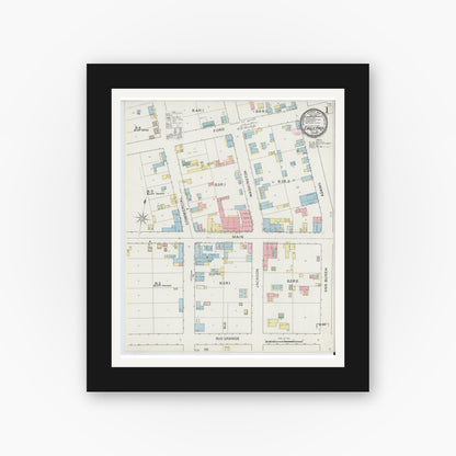 Old map wall art mockup — black gallery frame with white mat — Sanborn Fire Insurance Map from Eagle Pass, Maverick County, Texas (1894) - Complete Map Set
