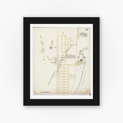 Old map wall art mockup — black gallery frame with white mat — Sanborn Fire Insurance Map from Escanaba, Delta County, Michigan (1888), Sheet #0009