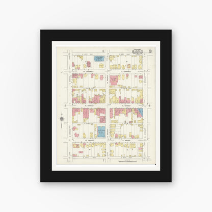 Old map wall art mockup — black gallery frame with white mat — Sanborn Fire Insurance Map from Blairsville, Indiana County, Pennsylvania (1915), Sheet #0003