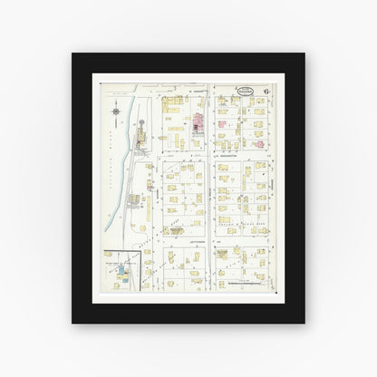 Old map wall art mockup — black gallery frame with white mat — Sanborn Fire Insurance Map from Havana, Mason County, Illinois (1914), Sheet #0006