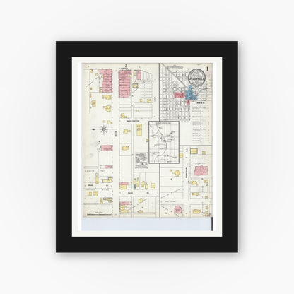 Old map wall art mockup — black gallery frame with white mat — Sanborn Fire Insurance Map from Jasonville, Greene County, Indiana (1904) - Complete Map Set
