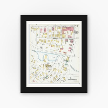 Old map wall art mockup — black gallery frame with white mat — Sanborn Fire Insurance Map from Norwalk, Huron County, Ohio (1899), Sheet #0005