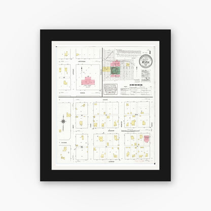 Old map wall art mockup — black gallery frame with white mat — Sanborn Fire Insurance Map from Mount Ayr, Ringgold County, Iowa (1919) â€” Complete Set