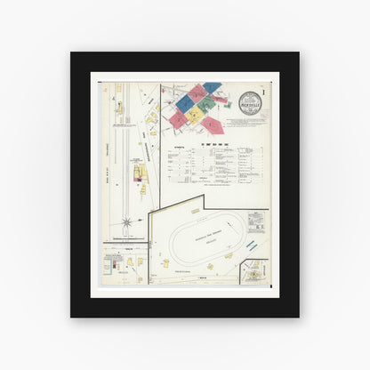 Old map wall art mockup — black gallery frame with white mat — Sanborn Fire Insurance Map from Hicksville, Defiance County, Ohio (1908), Sheet #0001