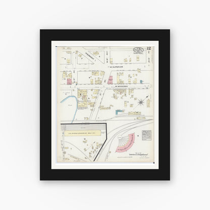 Old map wall art mockup — black gallery frame with white mat — Sanborn Fire Insurance Map from Duluth, Saint Louis County, Minnesota (1884), Sheet #0012
