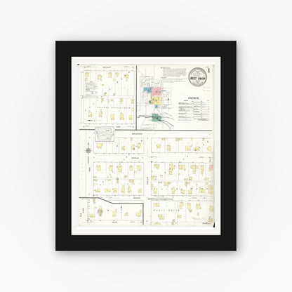 Old map wall art mockup — black gallery frame with white mat — Sanborn Fire Insurance Map from West Union, Fayette County, Iowa (1913) â€” Complete Set