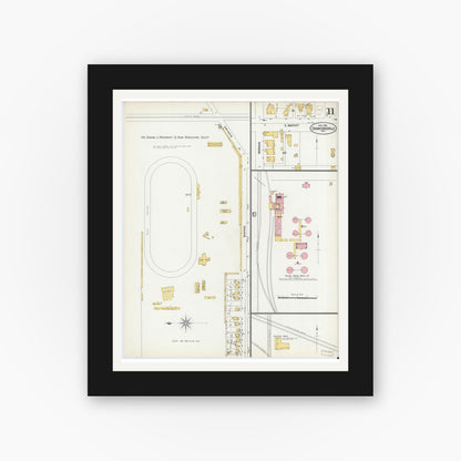 Old map wall art mockup — black gallery frame with white mat — Sanborn Fire Insurance Map from Crawfordsville, Montgomery County, Indiana (1902), Sheet #0011