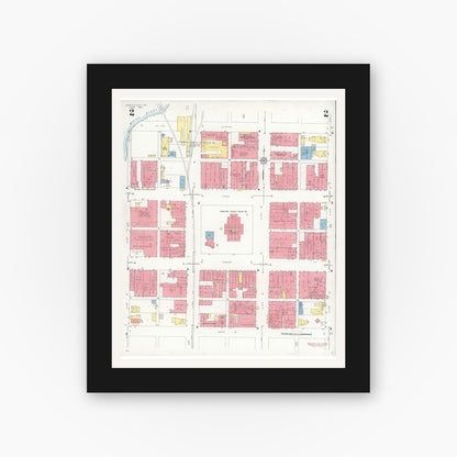 Old map wall art mockup — black gallery frame with white mat — Sanborn Fire Insurance Map from Noblesville, Hamilton County, Indiana (1933), Sheet #0002