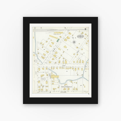 Old map wall art mockup — black gallery frame with white mat — Sanborn Fire Insurance Map from Waxahachie, Ellis County, Texas (1904), Sheet #0002