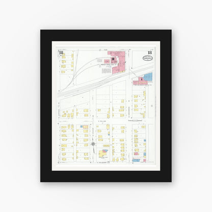 Old map wall art mockup — black gallery frame with white mat — Sanborn Fire Insurance Map from Kankakee, Kankakee County, Illinois (1930), Sheet #0018