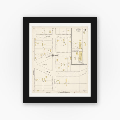 Old map wall art mockup — black gallery frame with white mat — Sanborn Fire Insurance Map from El Cajon, San Diego County, California (1911), Sheet #0002