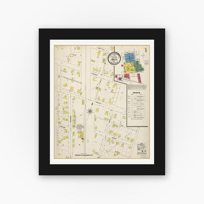 Old map wall art mockup — black gallery frame with white mat — Sanborn Fire Insurance Map from Argos, Marshall County, Indiana (1907), Sheet #0001