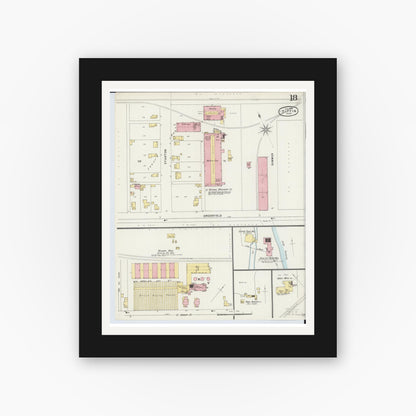 Old map wall art mockup — black gallery frame with white mat — Sanborn Fire Insurance Map from Tiffin, Seneca County, Ohio (1896), Sheet #0018