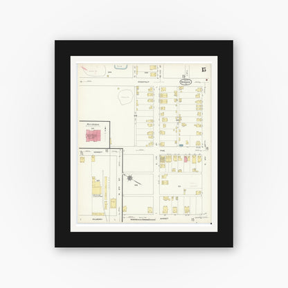 Old map wall art mockup — black gallery frame with white mat — Sanborn Fire Insurance Map from Berwick, Columbia County, Pennsylvania (1913), Sheet #0015