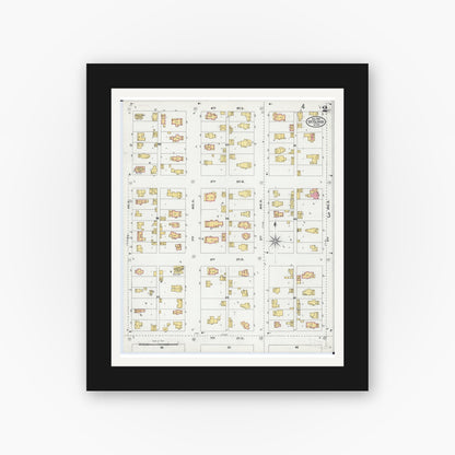 Old map wall art mockup — black gallery frame with white mat — Sanborn Fire Insurance Map from Saint Cloud, Stearns, Benton, and Sherburne Counties, Minnesota (1904), Sheet #0002