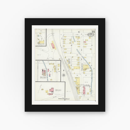 Old map wall art mockup — black gallery frame with white mat — Sanborn Fire Insurance Map from Beaver Falls, Beaver County, Pennsylvania (1896), Sheet #0011
